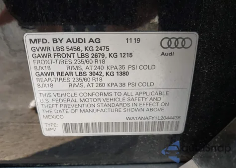 2020 Audi Q5 Premium 45 Tfsi Quattro S Tronic/Titanium Premium 45 Tfsi Quattro S Tronic z USA, uszkodzony, nr VIN WA1ANAFY1L2044438